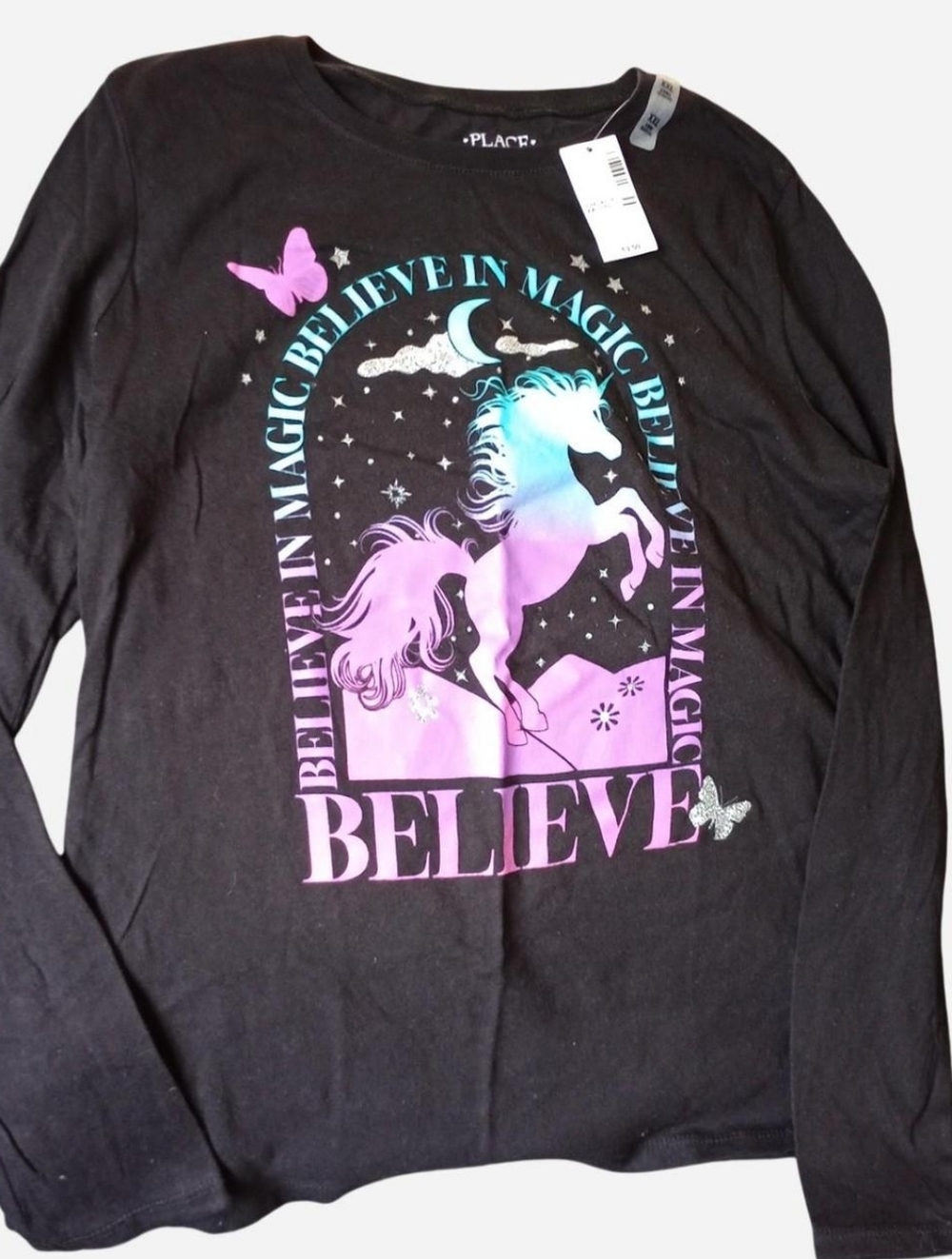 Black Believe In Magic Unicorn Long Sleeve Shirt